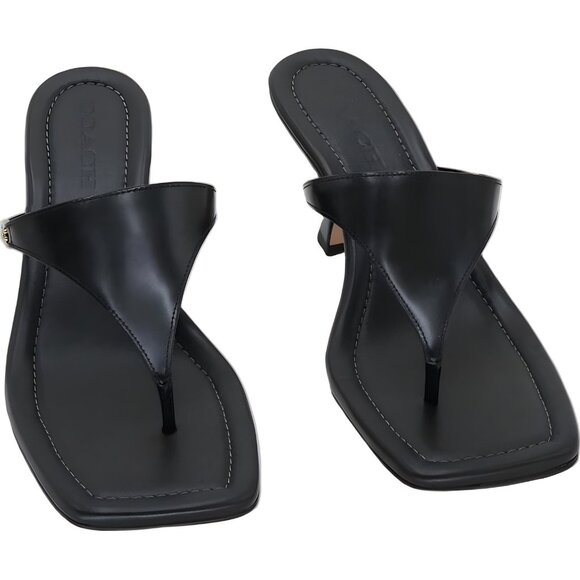 Coach Heritage Hardware Kitten Heel Thong Sandal Black US 8.5M EU 39 - Picture 1 of 6
